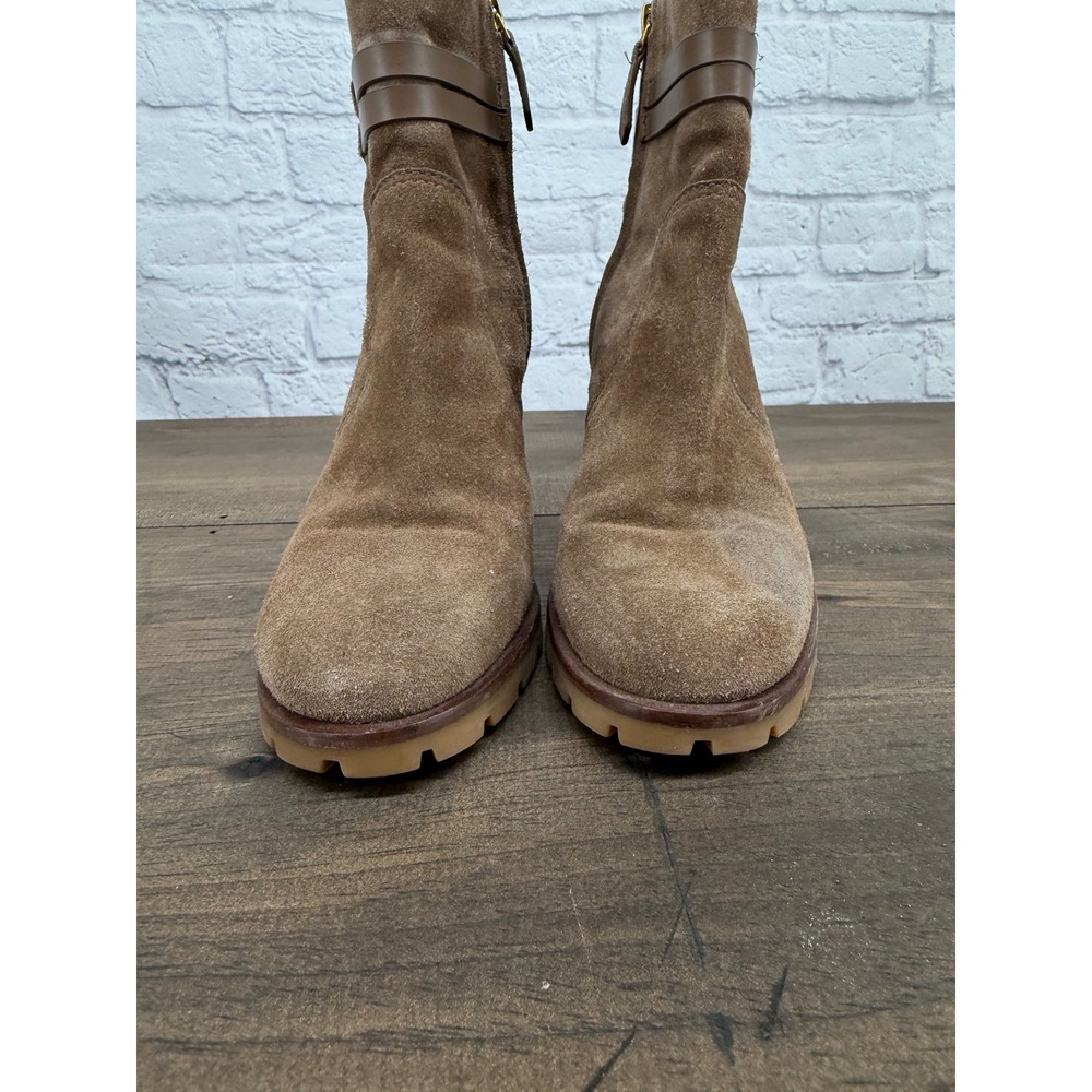 Tory Burch Leigh Brown Suede Double T Logo Lug Sole Ankle Boots 8.5M - Picture 15 of 15